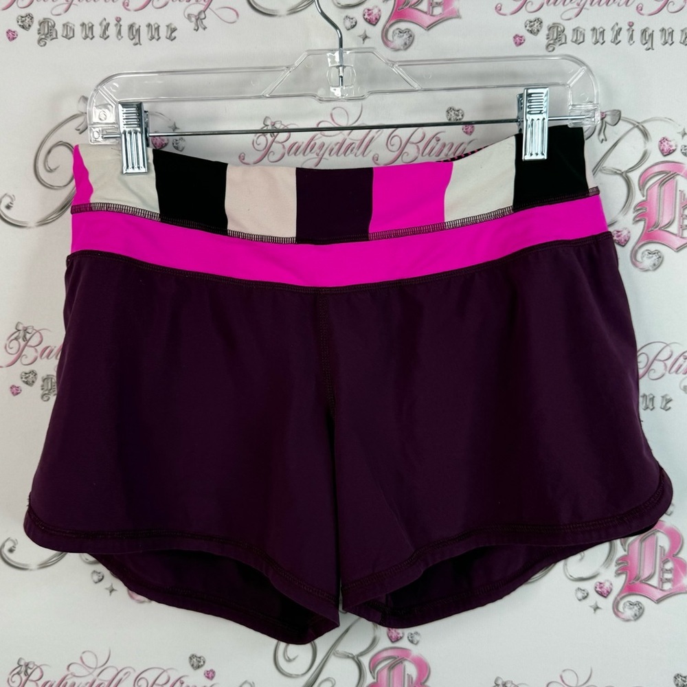 Lululemon Athletica shorts striped neon pocket zip up Magenta and Black Shorts